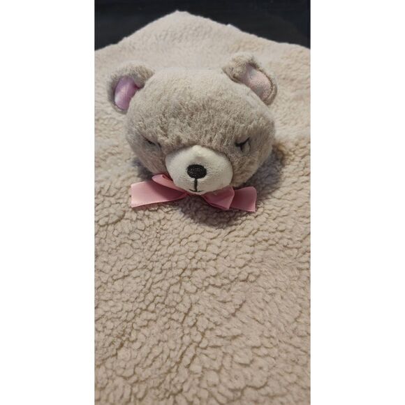 KELLYTOY Baby Tan BEAR Pink Ribbon RATTLE Security Blanket Soft Lovey Plush - Picture 1 of 5